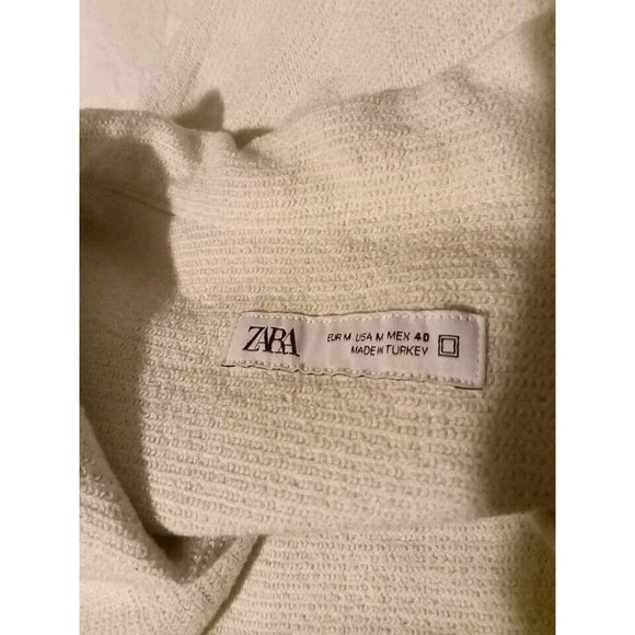 Zara Shirt Men's Size M Beige Cream Textured Woven Knit Thick Button Up - Picture 3 of 10